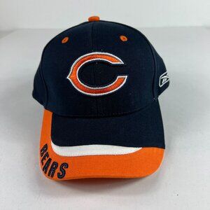 Reebok NFL Chicago Bears Football Hat Blue Orange Big C Logo Cotton One Size Cap